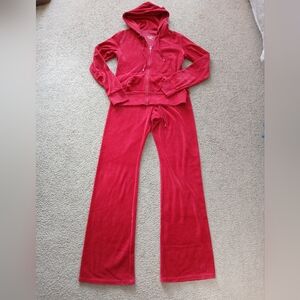 Express Red Velour Hoodie and Pants Set-(pants inseam Is 36")
